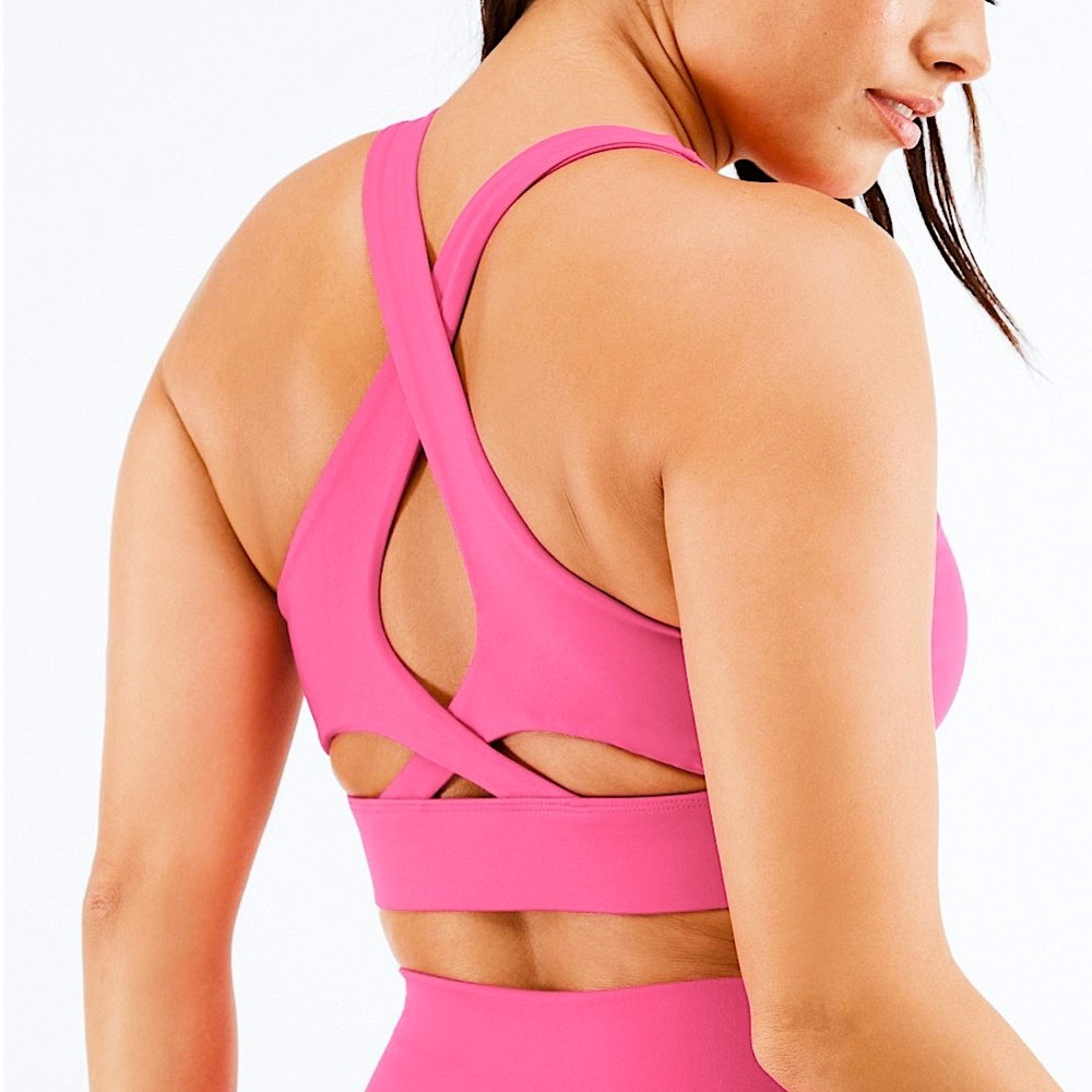 Fabletics Bright Pink Strappy Sports Bra